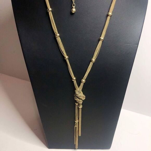 Chico's Jewelry - 2579 Chico's Gold tone statement Knot pendant tassel necklace 30-34" long